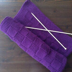 Purple Basketweave Hand Knit Blanket